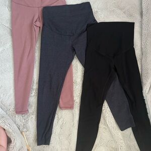 MATERNITY High-Waist Leggings - Black, Charcoal, Mauve - 3 Pair